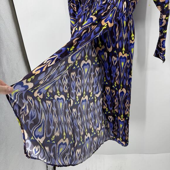 Forte Forte 6 Northern Light Print Satin Dress Multi Purple Ikat Dolman V Neck - Picture 8 of 16